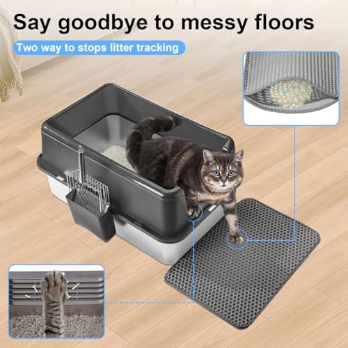 Marchul 2 Pack Stainless Steel Cat Litter Box with Litter Scoop Holder, XL Litter Boxes with Metal Scoop, Litter Mat, Easy to Clean for Indoor Big Cats,High Sides, Multicat Home,Anti-Urine Leakage - Thumbnail 4
