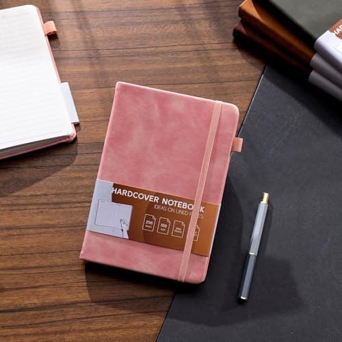 MINICAGIE Lined Journal for Women Men 256 Pages 100 Gsm Thick Textured Leather Journaling Notebooks for Writing A5 Wide Ruled Hardcover Notebook for Work School Note Taking, 5.7 x 8.3 In, Pink - Thumbnail 2