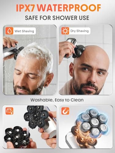 Head Shavers for Bald Men, 7D Detachable Floating Blades Electric Razor, 5-in-1 Grooming Kit, Beard Trimmer, Nose Hair Trimmer, LED Display, Wet Dry Shaver, Gifts for Men, 800mAh Large Battery - Thumbnail 4