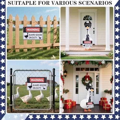 yuboo 4Pcs Police Officer Porch Goose Outfit, Funny Guard Goose Clothes for 23 Inch Large Geese, Includes Hat Sunglasses Tie & Warning Sign, Spring Summer Yard Decor - Thumbnail 5