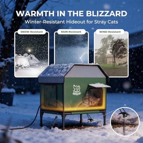 Apasiri Heated Outdoor Cat House for Winter: Insulated with Heating Pad, Indestructible Weatherproof Winter Shelter, Elevated Support to Keep Interior Dry for Stray Cats, Medium - Thumbnail 2
