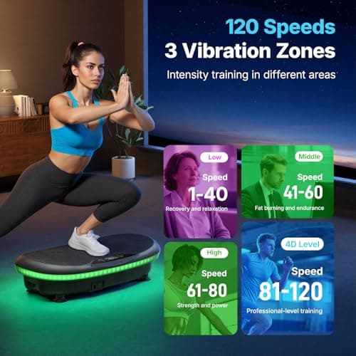MERACH Vibration Plate Exercise Machine, 4D Whole Body Workout Vibrating Platform for Lymphatic Drainage Weight Loss Muscle Activation, Home Fitness Equipment with Bluetooth Light Pull Cord (Black) - Thumbnail 5