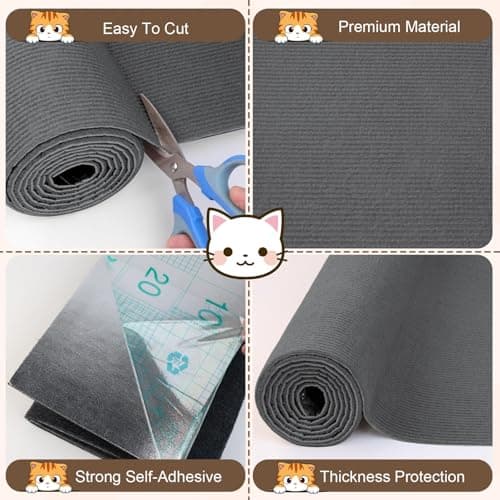 Cat Scratch Furniture Protector, 78.7"x15.8" Cat Scratching Mat, Trimmable Self-Adhesive Cats Claws Scratch Pads, DIY Carpet Mat Replacement for Cats Tree, Cats Wall Shelves, Dark Grey - Thumbnail 3