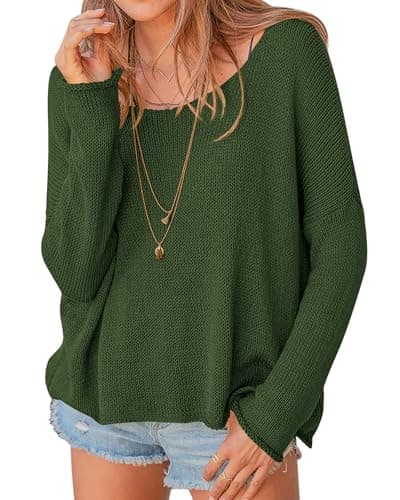 PRETTYGARDEN Women's Oversized Sweaters 2026 Casual Long Sleeve Scoop Neck Pullover Tops Loose Cozy Knit Spring Outfits(Army Green,XX-Large) - Image 1