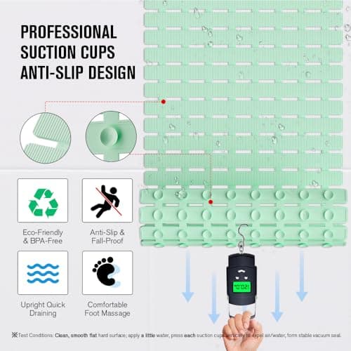 MBOSS Bath Tub Shower Mat Non Slip Bathtub Mats for Bathroom Shower Floor Mat Bath Mats for Shower Tub Anti Slip Shower Mat with Drain Hole and Large Suction Cups (Mint Green, 27.5 X 15.7 Inch) - Thumbnail 3