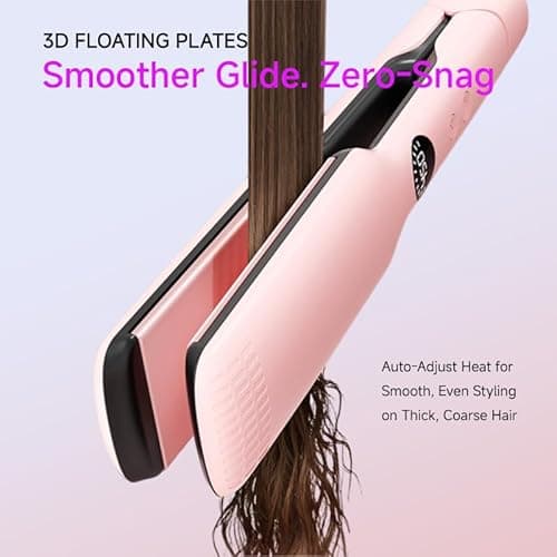 DYHOO Professional Flat Iron, 11 Temp Settings,Wide Hair Straightener, Ceramic Floating Plate with LED Display, Fast Heat-Up, Negative Ion, Auto Shut-Off & Global Voltage, Pink - Thumbnail 3