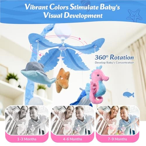FEISIKE Baby Crib Mobile with 35 Lullabies, 3 Modes Rotation & Music, Adjustable Volume, Nursery Decor for Boys and Girls (Ocean Theme) - Thumbnail 4