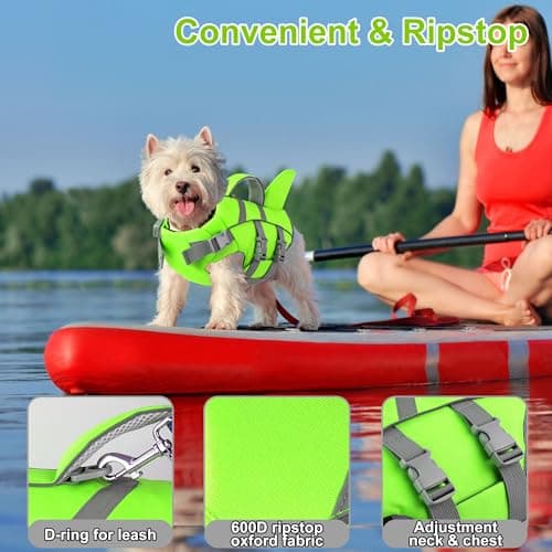 Dogcheer Dog Shark Life Jacket with Handle, Reflective High Buoyancy Swim Jacket for Small, Medium & Large Dogs, Perfect for Swimming, Boating, Paddleboarding, Surfing - Green,M - Thumbnail 4