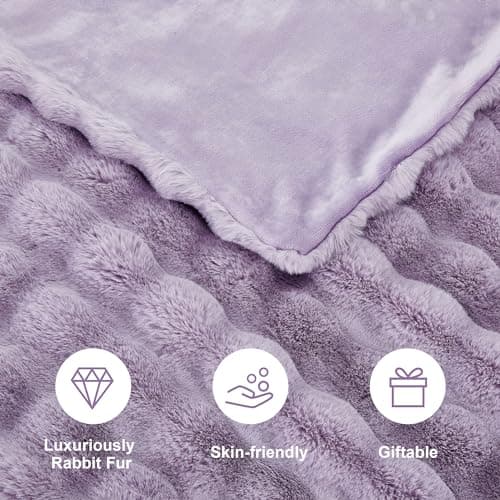 DREAMNINE Soft Faux Bubble Rabbit Fur Throw Blanket for Couch, Thick Cozy Decorative Warm Fuzzy Fur Blanket for Sofa Chair Bedroom Living Room Dorm Gift, 50 * 60 Inches, Lilac Purple - Thumbnail 4