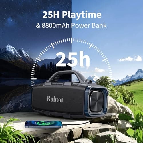 Bobtot Portable Bluetooth Speaker, 60W Peak IPX6 Waterproof, Outdoor Speaker with Handle Stereo Loud Sound, Deep Bass, 8800mAh Battery, TWS/TF/AUX/EQ Outdoor for Party Beach Camping - Thumbnail 5
