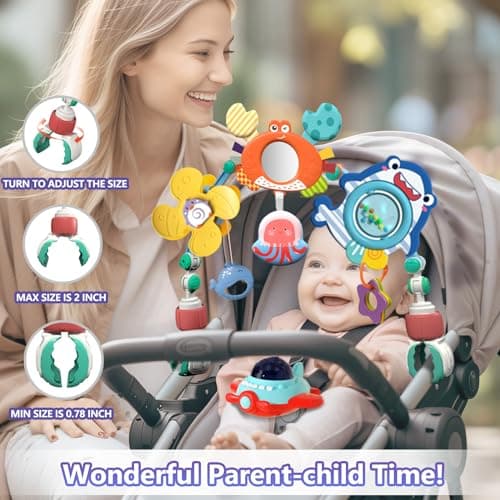 qesfir Musical Baby Stroller Arch, Travel Car Seat Toys, Baby Play Arch Crib Accessory, Mobile for Bassinet, Pram Activity Arch Bar for Babies Infants - Thumbnail 3