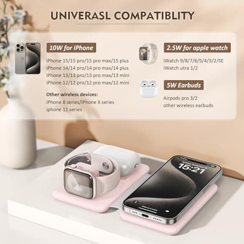 3 in 1 Wireless Charging Station for iPhone 17 16 15 14 13 12 Pro Max Plus – Foldable Magnetic Charger Pad for Apple Watch Series & AirPods – Fast Wireless Charging Dock for Travel & Home - Thumbnail 2