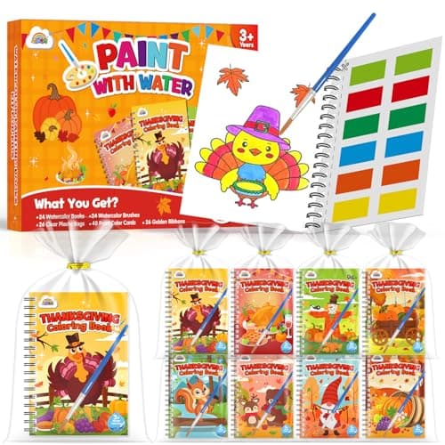 ZMLM 24 Water Coloring Books for Kids Party Favors - Bulk Mini Coloring Books for Kids Ages 4-8,Small Birthday Goodie Bag Stuffers School Teacher Return Gift Art Crafts Classroom Prizes (Thanksgiving)