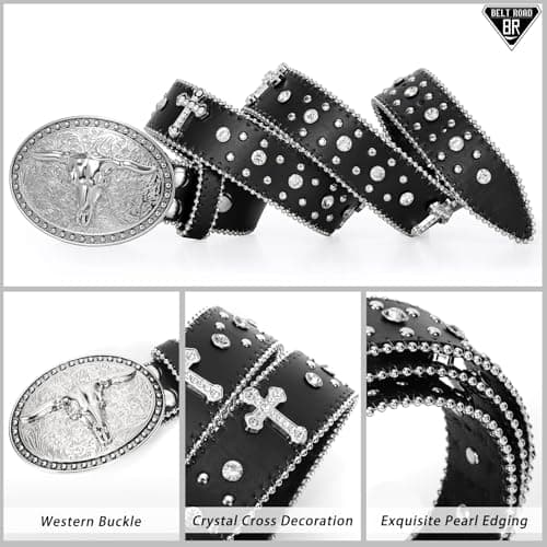 BELTROAD Cowboy Cowgirl Belts for Women Men Western Belts for woman Rhinestone Belt With Western Buckle - Thumbnail 2