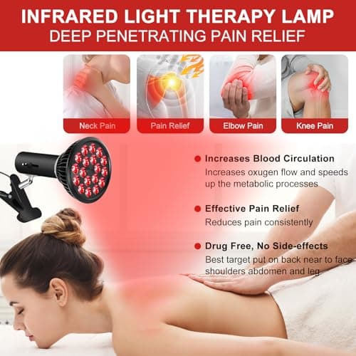 Red Light Therapy Bulb with Adjustable Socket Clamp, 18 LEDs Red Light Therapy with Lamp Holder for Body and Face with 660nm Red and 850nm Infrared Light Therapy Device for Skin Care Pain Relief - Thumbnail 3