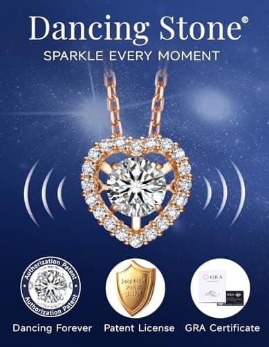 MomentWish Dancing Heart Necklace for Women, 0.5 Dancing Moissanite Necklace for Her, Rose Gold Plated 925 Sterling Silver Pendant Anniversary Birthday Christmas Gift for Wife Mom Girlfriend-Halo - Thumbnail 3