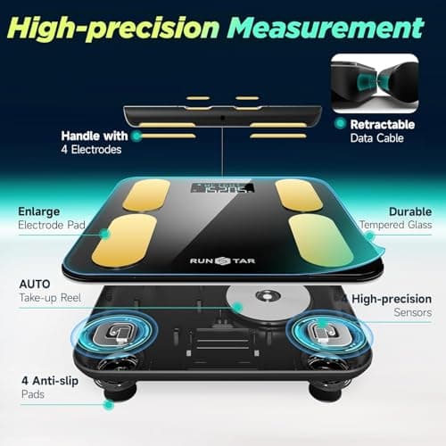 RunStar Scale for Body Weight and Fat, BMI Muscle Mass to 28 Body Composition, FSA&HSA Eligible Digital Bathroom Scales 8-Electrode with Voice Prompt High Accurate Bluetooth Weight Scale, Gold - Thumbnail 4