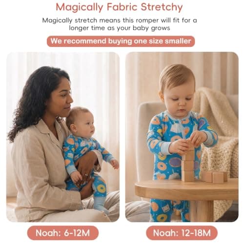 aqpa Pajamas for Baby Boys & Girls, 92% Viscose From Bamboo and 8% Spandex, Preemie & Newborn Sleepers, 2-Way Zipper PJs(Blue Cookies 3-6M) - Thumbnail 4