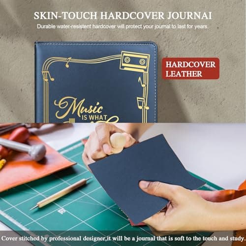 QDWXDEL Music Gift,A5 Hardcover Leather Journal for Women - 200 Pages Premium Paper Notebook,Journal Notebook for School, Work (Music Blue) - Thumbnail 4