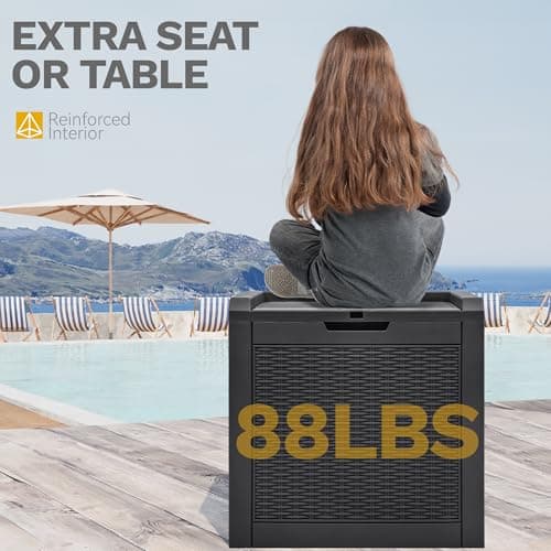 DWVO 32 Gallon Resin Storage Box, Indoor Outdoor Deck Box for Package Delivery, Patio Cushions, Gardening Tools, Lockable, Waterproof - Thumbnail 5