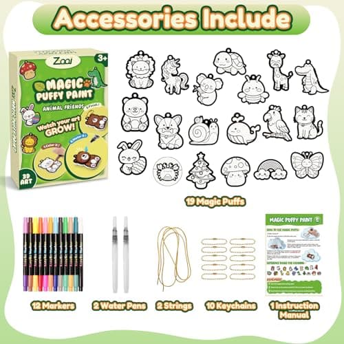 ZOOI Gifts for Kids Magic Puffs Animals, Crafts for Kids Ages 4-8, 3D Art Kit DIY Color Inflate Activity, 19 Mess-Free Paint by Number Craft for Kids, Travel Creative Gift for Girls Boys Ages 3-12 - Thumbnail 2