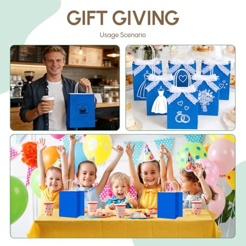 Qioxiou 60 Pack Blue Gift Bags 5.91x3.15x8.27 Small Size Kraft Paper Bags with Handles Bulk for Birthday Wedding Party Favors Grocery Retail Shopping Business Goody Craft Gift Bag Sacks - Thumbnail 6