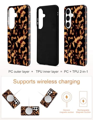 Aitipy Magnetic Tortoise Shell Case for Samsung Galaxy S25 Edge, Compatible with MagSafe, Cute Brown Aesthetic Leopard Print Soft TPU and Hard PC Shockproof Protective Phone Cover for Women Girls - Thumbnail 3