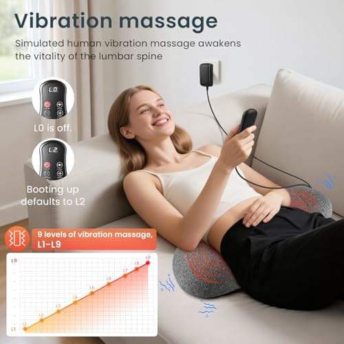Sanivor 3 in 1 Lumbar Massager Support Pillow - Smooth Triple Fusion Back Massager with Heat,Vibration Massager & Airbag Traction for Pain Relief Deep Tissue Ergonomic,Memory Foam Lower Back Massager - Thumbnail 5