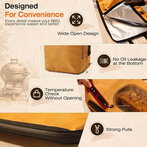 BBQ Blanket for Resting Meat with Thermometer Probe Port - Insulated Meat Resting Bag for Brisket, Pork Shoulder, Turkey - Heavy Duty Meat Resting Bag, Father's Day Birthday Gift for Men Dad Husband - Thumbnail 5