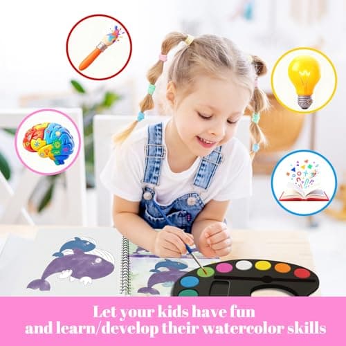 Kalysky Paint with Water Books for Kids Ages 2-4 4-8, Watercolor Coloring Book for Kids, Toddlers Watercolor Painting Book, Water Color Paint Set for Kindergarten Art Craft Drawing Gift - Thumbnail 4