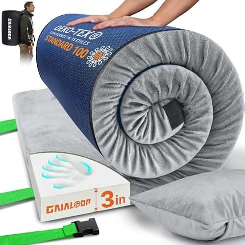 Memory Foam Camping Mattress, 3 Inch Portable Floor Mattress for Sleeping, Non-Slip Bottom, Washable Cover, Camping Sleeping Pad for Adults, Cot, Car & Guest Bed