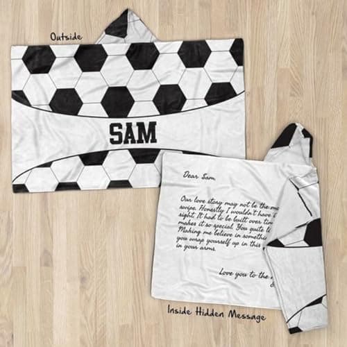 ROSLILY Personalized Soccer Ball Hooded Blanket Custom Hooded Fleece Blanket with Name Soccer Ball Wearable Throw Blanket University Team Blanket Gift for Sports Fans Kids Women Adult Graduation - Thumbnail 2