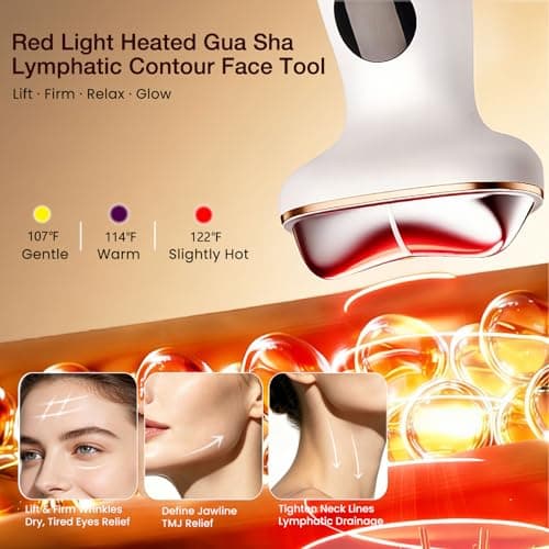 RFVDC Cold Heated Electric Gua Sha, Facial Neck Lymphatic Drainage Sculpting Tool, Cooling Depuffing Wand for Puffy Face, 7-in-1 LED Red Light Face Massager for Lifting, Contouring, Firming - Thumbnail 4