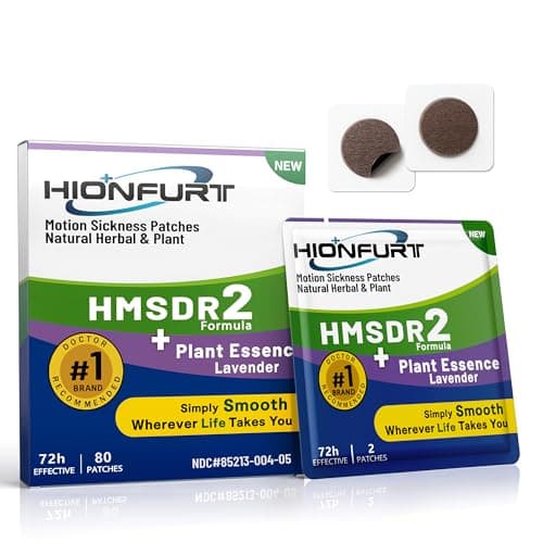 Hionfurt HMSDR2 80ct Motion Sickness Patches with Plant Essence – Lavender – Sea Sickness Patches for Cruise, Car, Airplane – Non-Drowsy, 72H Lasting