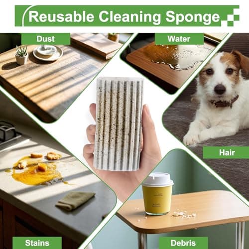 Jeymei 4-Pack Damp Clean Duster Sponge,Damp Dusting Sponge,Duster Baseboard Cleaner Sponge with Ridges,Reusable Wet Duster Sponge,Household Cleaning Sponges for Blinds(Grey,Yellow,Pink,Green) - Thumbnail 4