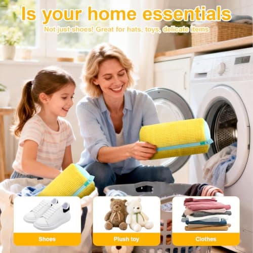 MURAEL Shoe Washing Machine Bag,Laundry Shoe Bag For Washer And Dryer,Shoe Washing Bag for Washing Machine, Shoe Cleaning Bag For All Shoe Types Reusable Shoe Washing Bag(Yellow 2pcs) - Thumbnail 5