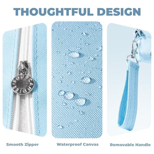 Four Candies Blue Pencil Case 3 Compartment Pouch, Large Pencil Pouch for School, Girls, Teen Boys, Women, Blue, Removable Handle & Zipper, Cute Pencil Bag for Office, College - Thumbnail 6