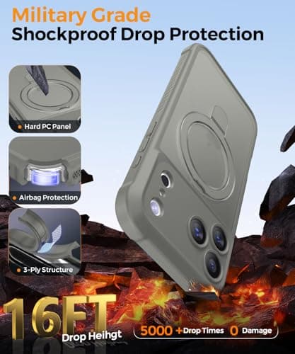 MOCCA Design for iPhone 17 Pro Case, Compatible with Magsafe [Premium Invisible Magnetic Ring Stand] [Military Drop Protection] Full Camera Guard Translucent Matte Slim Phone Cover 6.3",Titanium Gray - Thumbnail 5
