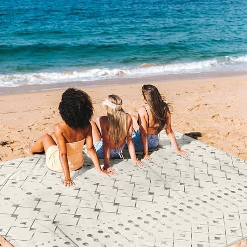 Beach Blanket Waterproof Sandproof, 10'X 9' Extra Large Oversized Beach Mat for 2-8 Adult, Quick Drying Lightweight Washable Polyester Picnic Blankets for Outdoor, Travel, Camping, Hiking-Moroccan - Thumbnail 6