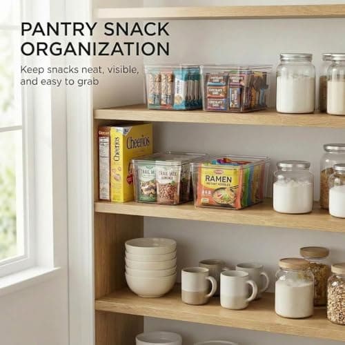 MOONEDGE Small Clear Plastic Storage Bins with Lids and Handles,Stackable Small Item Organizer Containers for Vanity,Craft,Office,Fridge,Kitchen,Pantry,Bathroom,Closet – 2 Pack (10×6×5 in) - Thumbnail 5