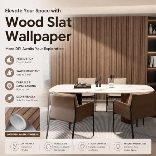 Abyssaly Wood Slat Peel and Stick Wallpaper, Brown Striped Wood Panel Grain Contact Paper, Removable Self Adhesive Faux Wooden Panel Wall Covering for Bedroom 17.7 in X 118 in - Thumbnail 5