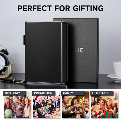 MINICAGIE Journal Notebook for Men Women Gifts Hardcover Leather Mens Journals for Writing 288 Pages 100 Gsm Paper Thick Journaling Notebooks for Work Diary, 5.7x8.3 In, Black - Thumbnail 6