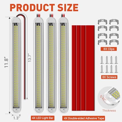 12V LED Interior Light Bar, 120LEDs 28W Led Strip Lights with ON/Off Switch, for Enclosed Cargo Trailer Car RV Van Truck Lorry Camper Boat Caravan Motorhome (4 Pack) - Thumbnail 6