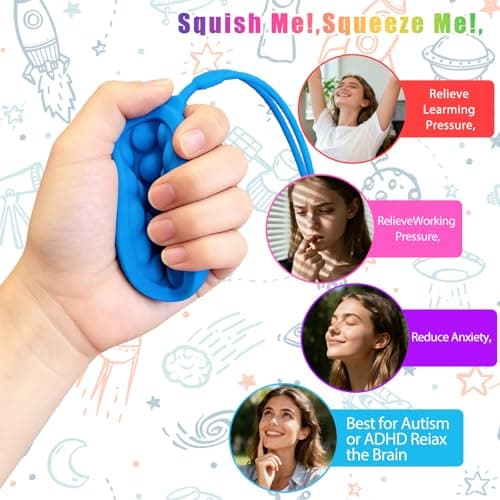 Instant Rebound Fidget Toy with Wrist Strap, No Flip Push Pop Sensory Toy, Continuous Press Bubble Toy for Kids and Adults, Silicone Stress Relief Toy, Keychain Fidget for Travel and School (Rainbow) - Thumbnail 4