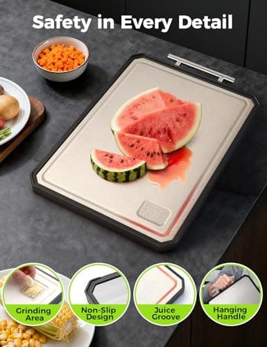 Titanium Cutting Board for Kitchen, Double Sided Non Toxic Titanium Cutting Board with JUICE GROOVE, Food-Grade Metal Chopping Board, Pure Titanium&Wheat Straw PP, Dishwasher Safe16.3”×11”-1 PC - Thumbnail 3