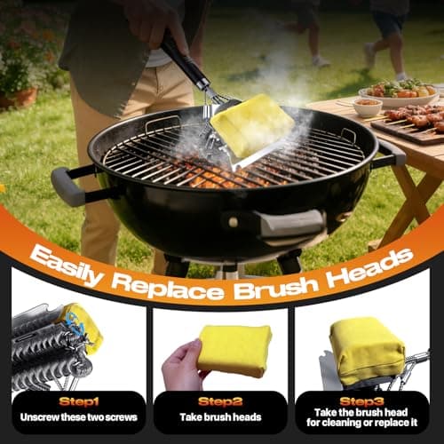 Professional 3-in-1 Grill Brush and Scraper with Safety Second Sweep Sponges - 18" Detachable Long Handle BBQ Cleaner for Heavy Duty Grime - Ideal Father's Day Grilling Gift for Me (Black) - Thumbnail 6