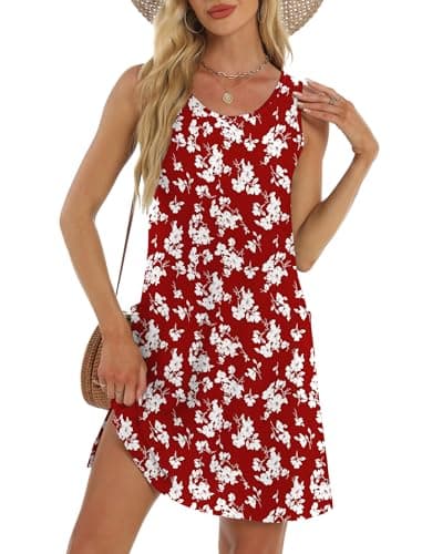 BKRIVE Casual Summer Dresses for Women Sleeveless Flowy Spring Dresses for Women 2026 Sun Dress Sundresses Beach Vacation Floral Red Lilies 2XL - Image 1