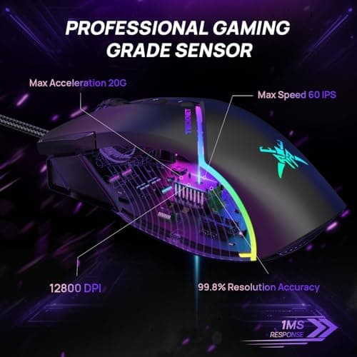 TECKNET Wired Gaming Mouse, 12,800 DPI with Optical Sensor, 8 Programmable Buttons, 13 RGB Backlit Modes, Ergonomic Design, Custom Software Gaming Mice for Laptop,PC - Thumbnail 5