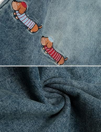 Aelfric Eden Dachshund Embroidery Baggy Barrel Jeans Wide Leg Y2K Denim Pants Straight Loose Jeans Streetwear Unisex Blue 34 - Thumbnail 6