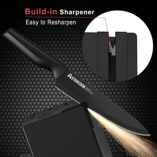 Knife Set, Astercook 21 Pieces Knife Sets for Kitchen with Block, Dishwasher Safe Kitchen Knife Set with Built-in Sharpener, German Stainless Steel Black Knife Block Set - Thumbnail 4
